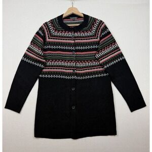 Chadwicks Fair Isle Long Cardigan Women's Button Up Medium Sweater Multicolor